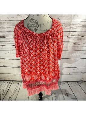 Hannah Boho Aztec Print Top Orange PXL